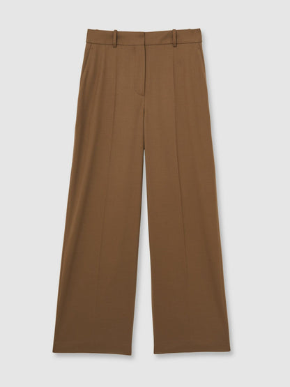 Wool-Blend Wide-Leg Suit Trousers Tan | Womens