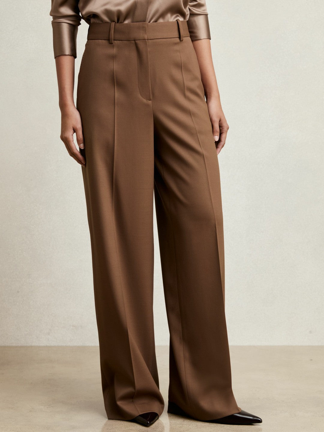 Wool-Blend Wide-Leg Suit Trousers Tan | Womens