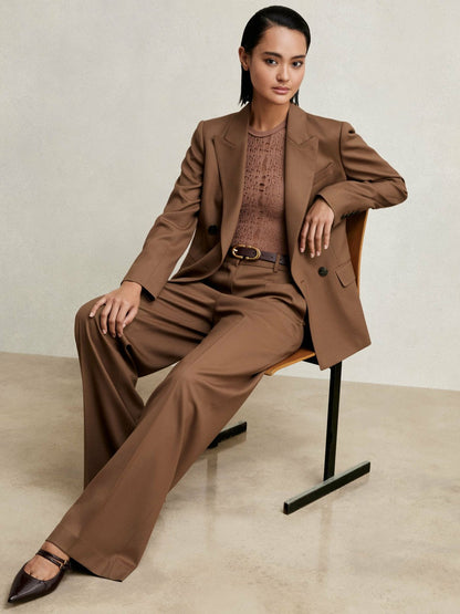 Wool-Blend Wide-Leg Suit Trousers Tan | Womens