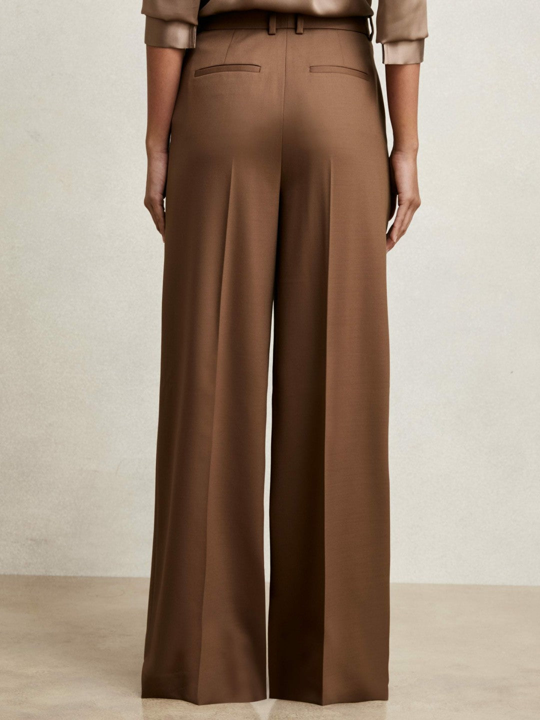 Wool-Blend Wide-Leg Suit Trousers Tan | Womens