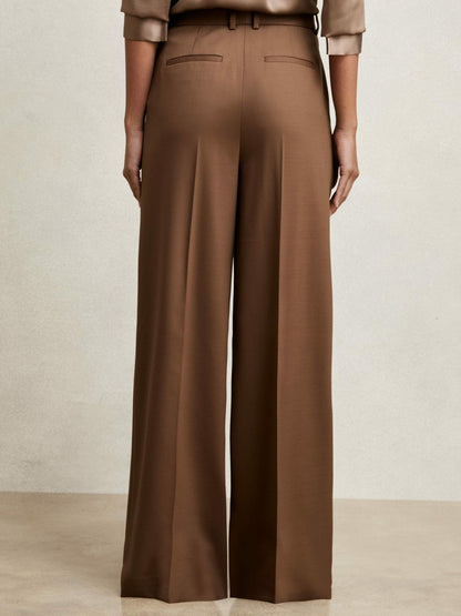Wool-Blend Wide-Leg Suit Trousers Tan | Womens