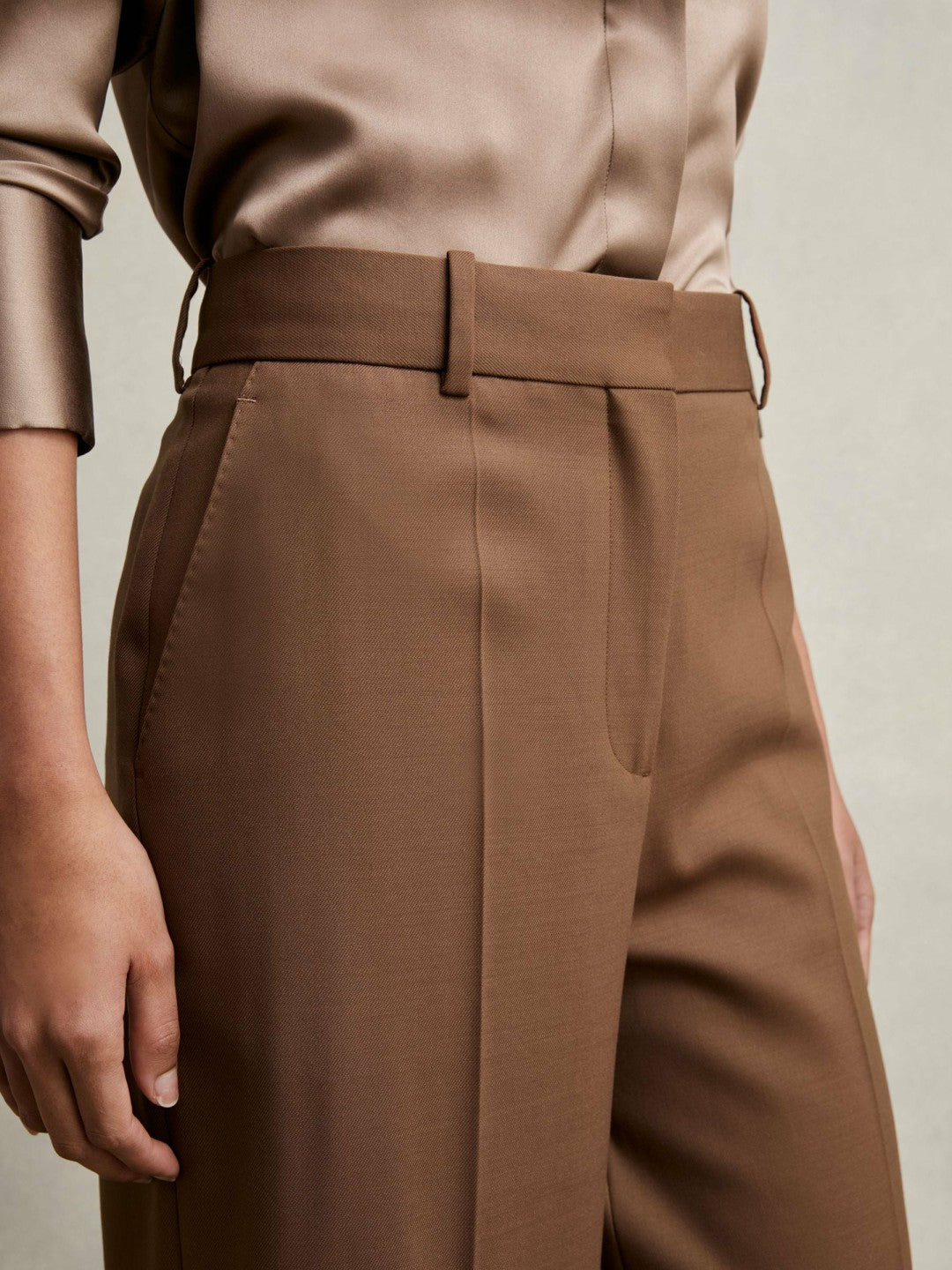 Wool-Blend Wide-Leg Suit Trousers Tan | Womens