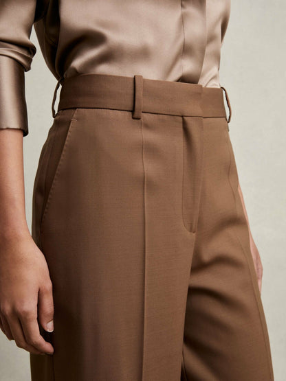 Wool-Blend Wide-Leg Suit Trousers Tan | Womens