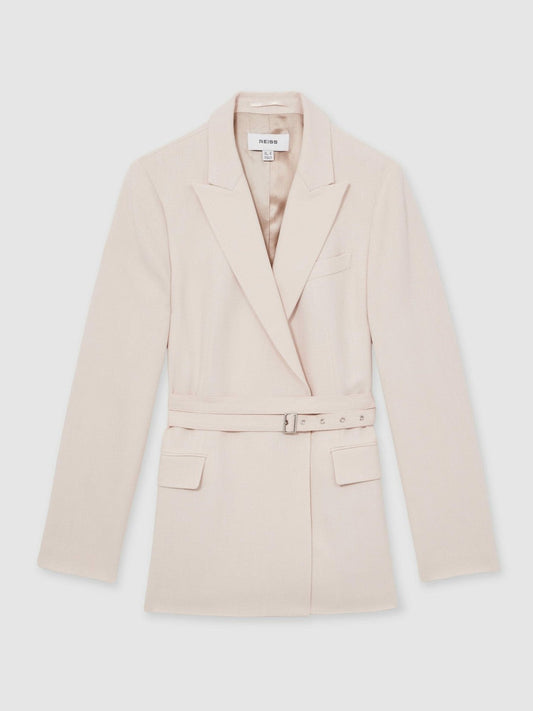 Single-Breasted Belted Suit Jacket Pink | Womens