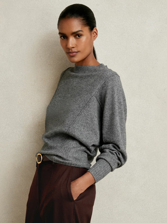 Wool-Blend Reverse-Seam Batwing Jumper With Cashmere Charcoal | Womens
