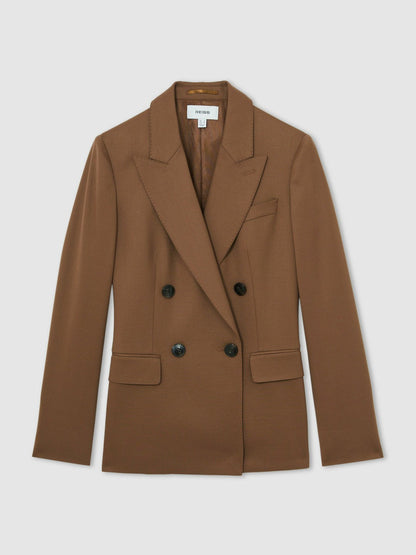 Wool-Blend Double-Breasted Suit Blazer Tan | Womens