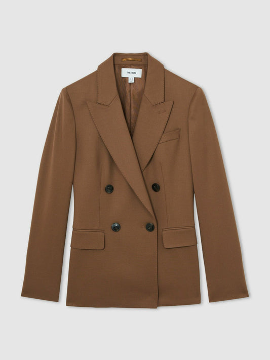 Wool-Blend Double-Breasted Suit Blazer Tan | Womens