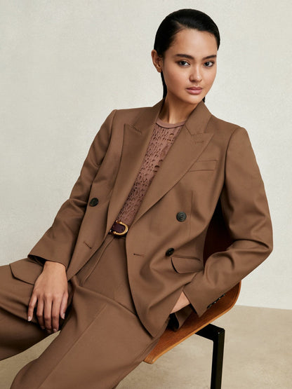 Wool-Blend Double-Breasted Suit Blazer Tan | Womens