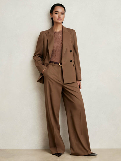 Wool-Blend Double-Breasted Suit Blazer Tan | Womens