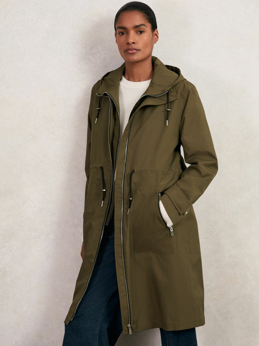 Petite Removable-Hood Parka Rain Coat Khaki | Womens