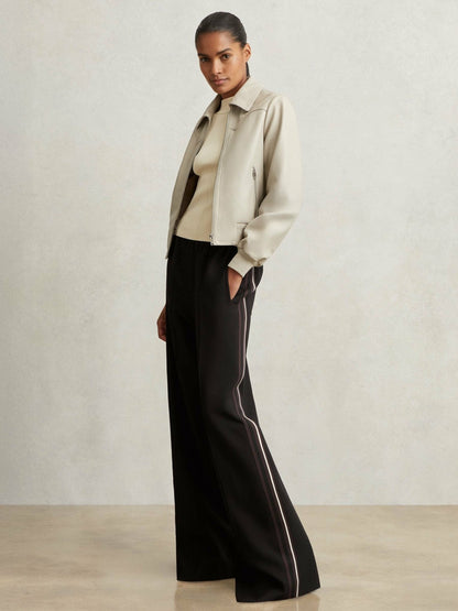 Petite Side-Stripe Wide-Leg Trousers Black | Womens