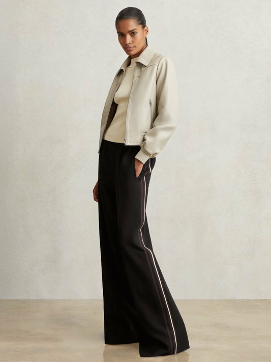 Petite Side-Stripe Wide-Leg Trousers Black | Womens