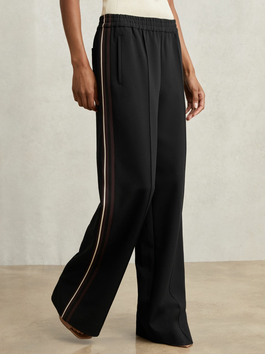 Petite Side-Stripe Wide-Leg Trousers Black | Womens