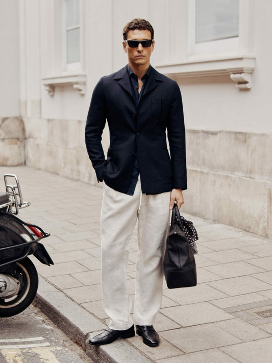 Wool-Blend Single-Breasted Blazer Slim-Fit Navy | Mens