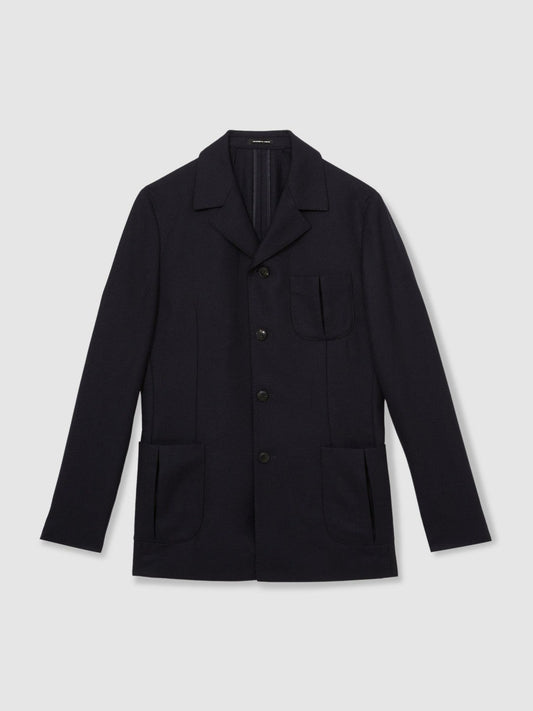 Wool-Blend Single-Breasted Blazer Slim-Fit Navy | Mens
