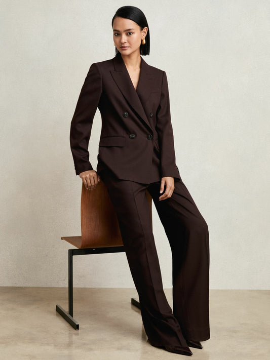 Petite Wool-Blend Double-Breasted Suit Blazer Aubergine | Womens