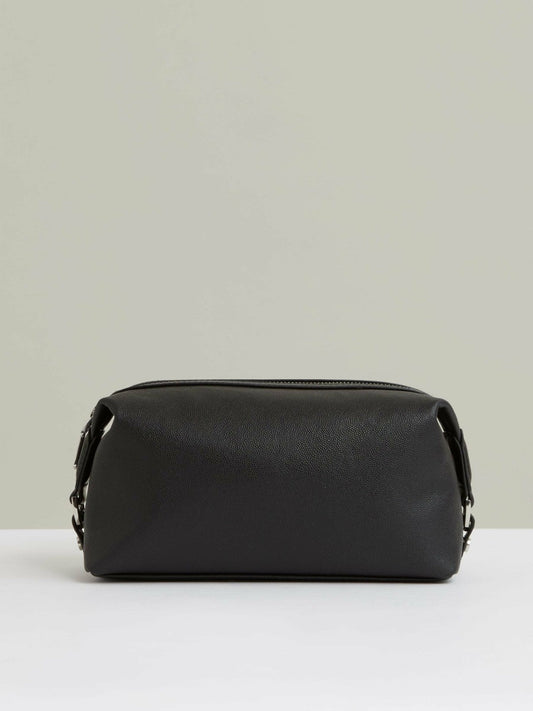 Micro-Grain Leather Washbag Black | Mens