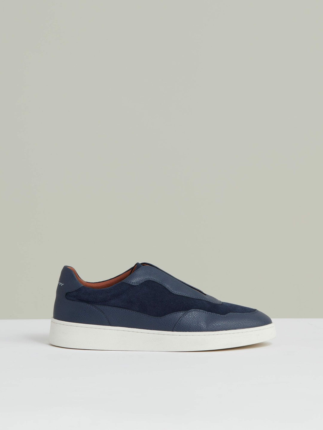 Leather Elasticated-Lace Trainers Navy Blue | Mens