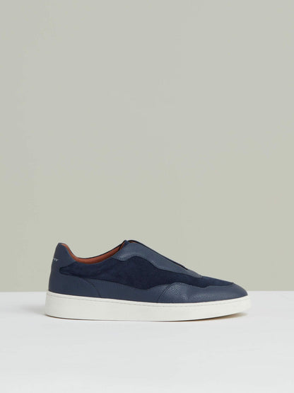 Leather Elasticated-Lace Trainers Navy Blue | Mens