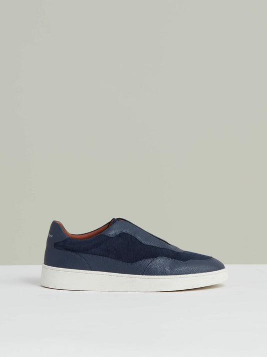Leather Elasticated-Lace Trainers Navy Blue | Mens