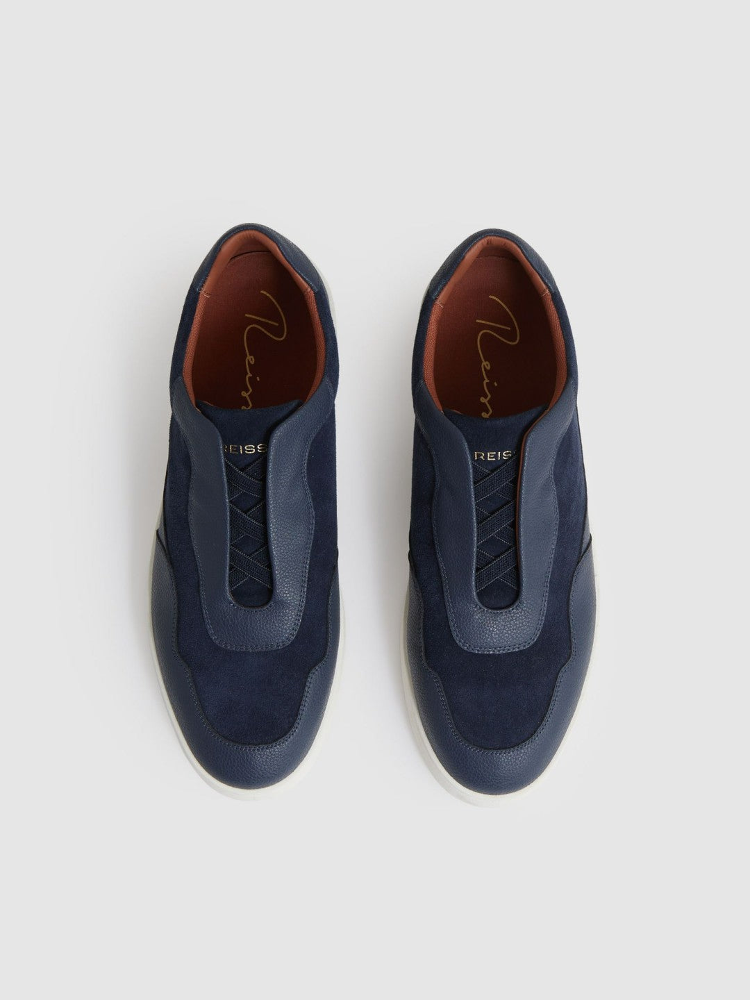 Leather Elasticated-Lace Trainers Navy Blue | Mens