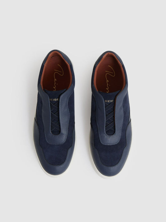 Leather Elasticated-Lace Trainers Navy Blue | Mens