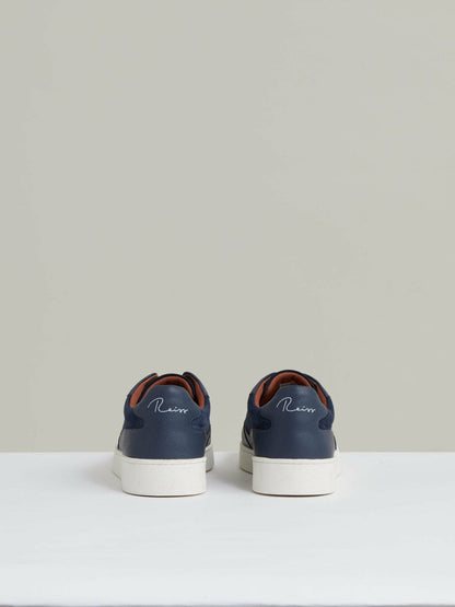 Leather Elasticated-Lace Trainers Navy Blue | Mens