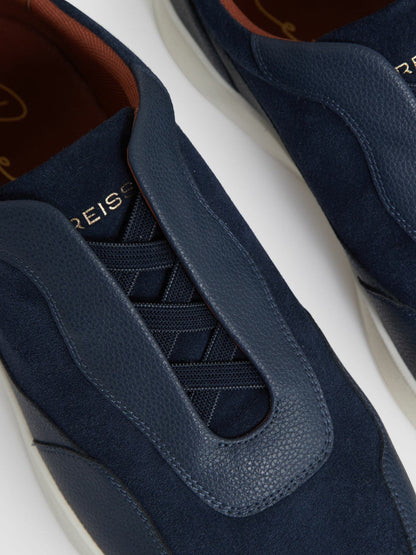 Leather Elasticated-Lace Trainers Navy Blue | Mens