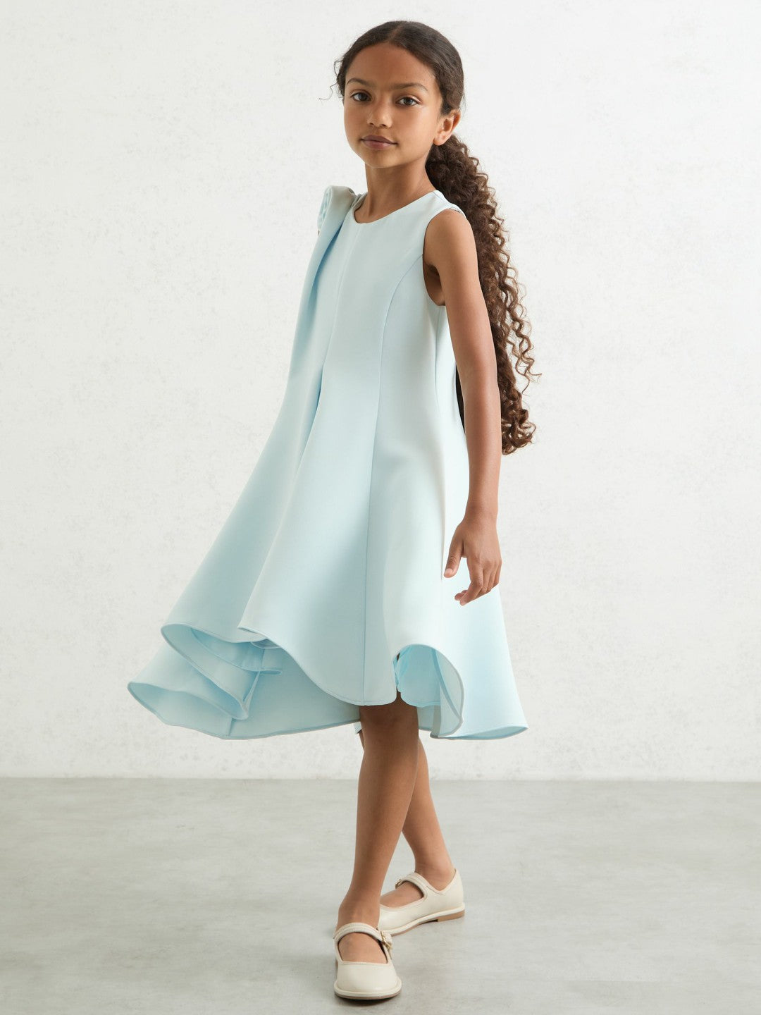 13-14 yrs Flower-Detail Fit-And-Flare Dress Blue | Children