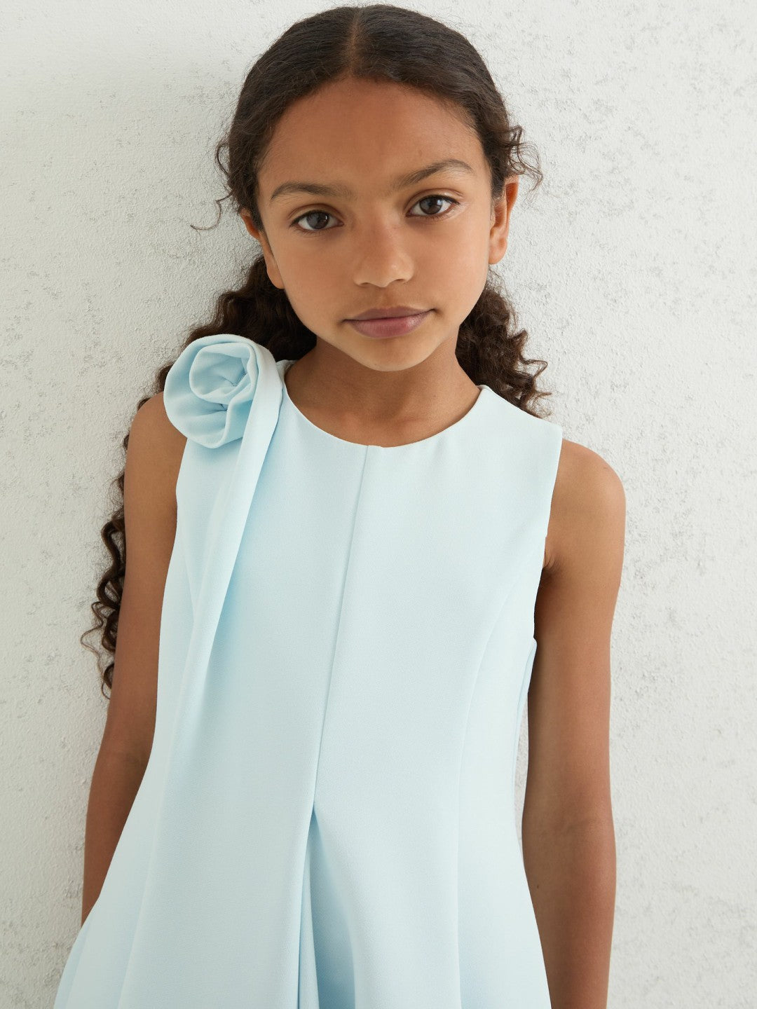 13-14 yrs Flower-Detail Fit-And-Flare Dress Blue | Children