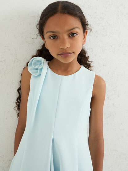 13-14 yrs Flower-Detail Fit-And-Flare Dress Blue | Children