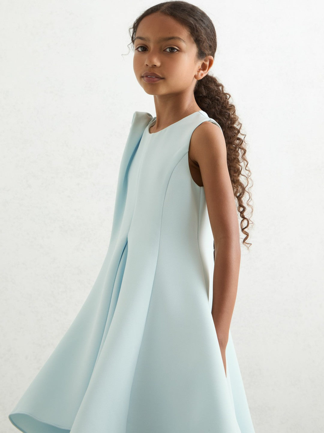 13-14 yrs Flower-Detail Fit-And-Flare Dress Blue | Children