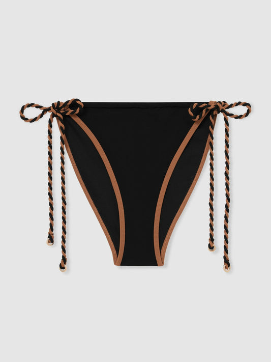 Twist-Strap Tie-Side Bikini Bottoms Black/Brown | Womens
