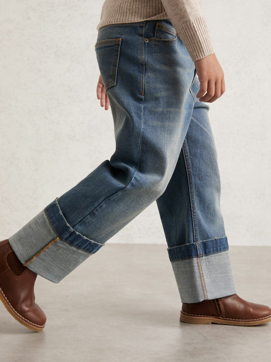 9-13 yrs Straight-Leg Turn-Up Jeans Blue | Children