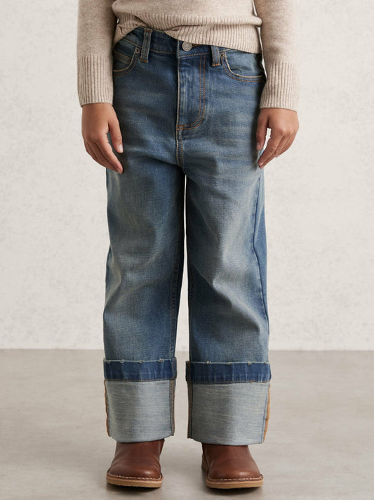3-9 yrs Straight-Leg Turn-Up Jeans Blue | Children
