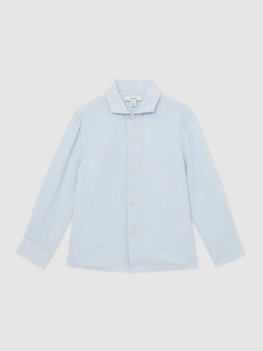 13-14 yrs Linen Cutaway Collar Shirt Pale Blue | Children