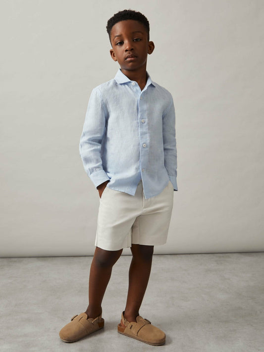 13-14 yrs Linen Cutaway Collar Shirt Pale Blue | Children