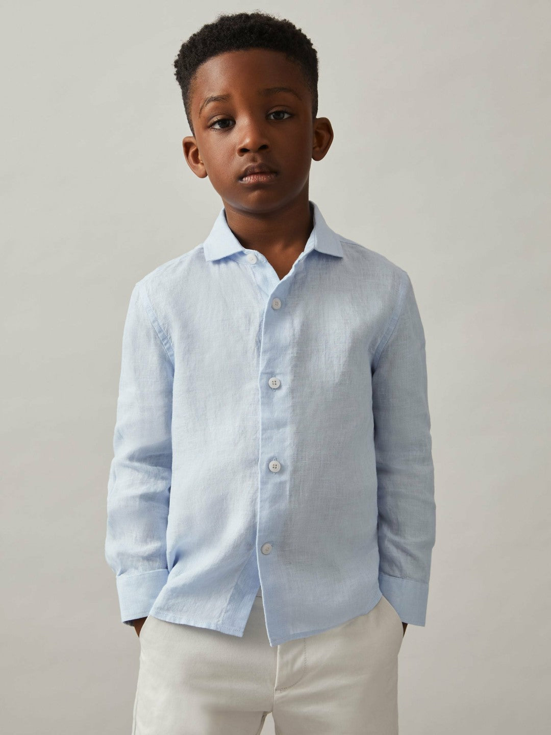 13-14 yrs Linen Cutaway Collar Shirt Pale Blue | Children