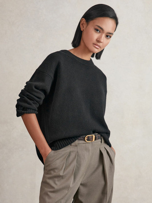 Wool-Cashmere Crew-Neck Jumper Black | Womens
