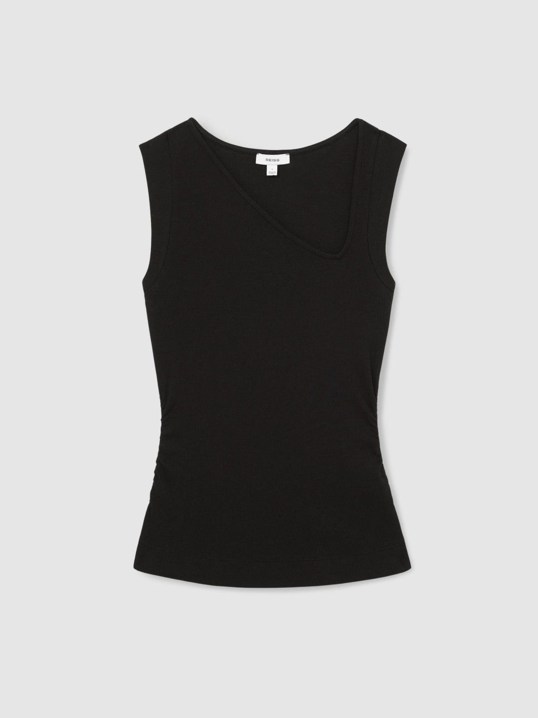 Stretch-Cotton Ribbed Asymmetric Vest Black | Womens