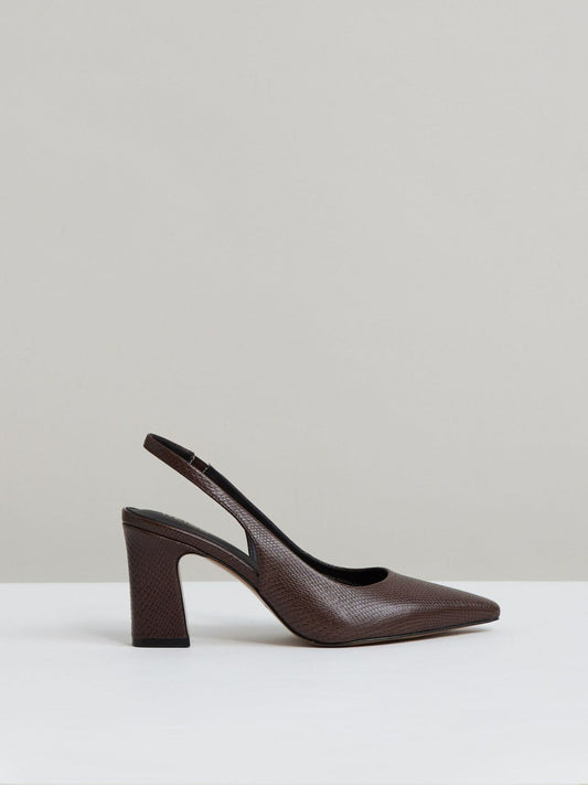 Leather Slingback Court Shoes Chocolate | Womens
