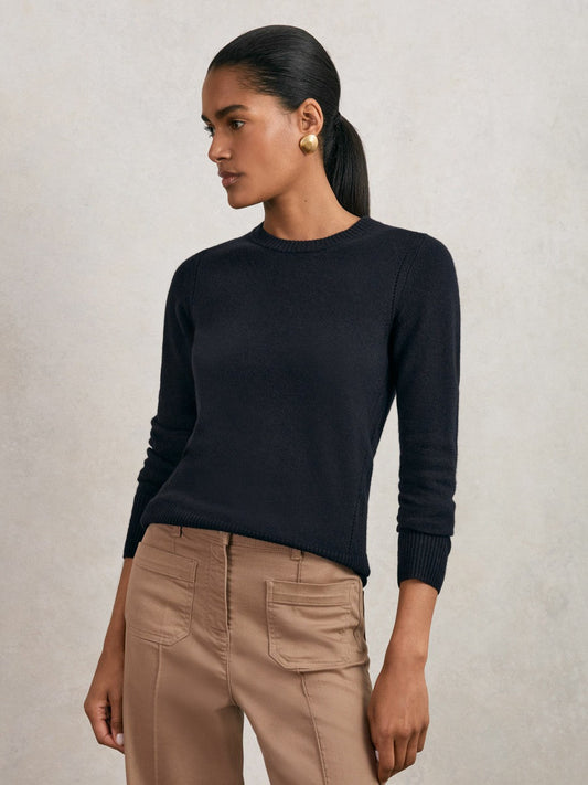 Wool-Blend Open-Stitch Jumper with Cashmere Navy | Womens