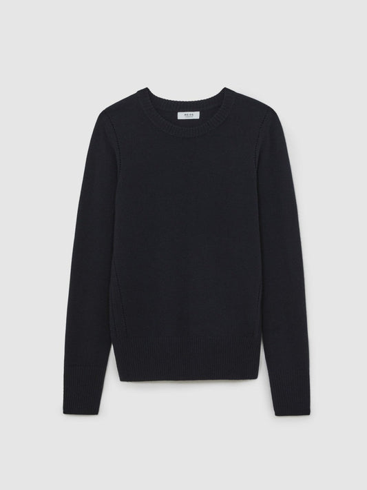 Wool-Blend Open-Stitch Jumper with Cashmere Navy | Womens