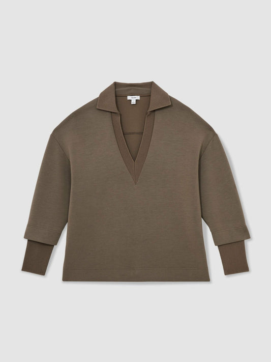 Interlock Open-Collar Sweatshirt Khaki Green | Womens