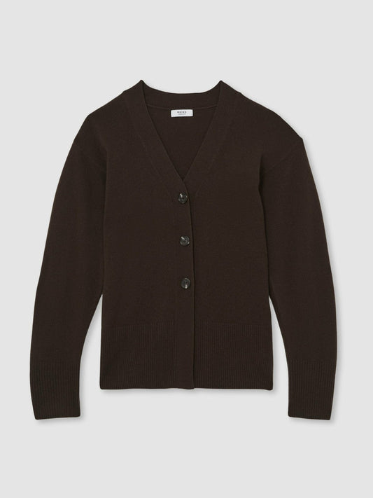 Wool-Blend Fitted Cardigan With Cashmere Chocolate | Womens