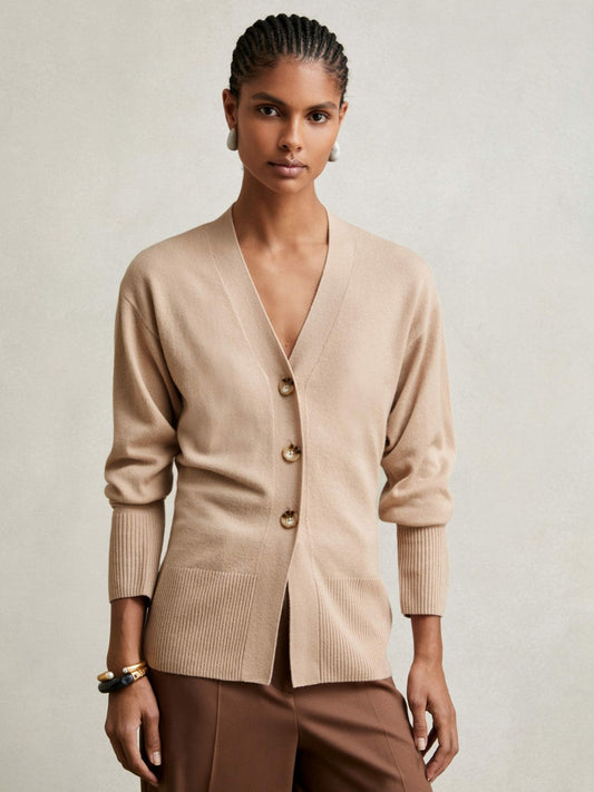 Wool-Blend Fitted Cardigan With Cashmere Neutral | Womens