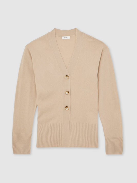Wool-Blend Fitted Cardigan With Cashmere Neutral | Womens