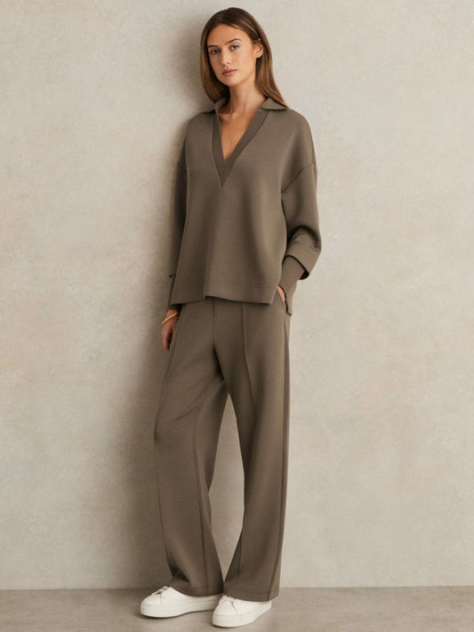 Modal-Blend Interlock Wide-Leg Joggers Khaki Green | Womens