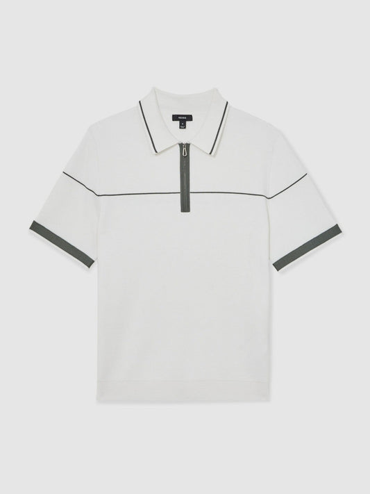Half Zip Tipped Polo Shirt White/Green | Mens