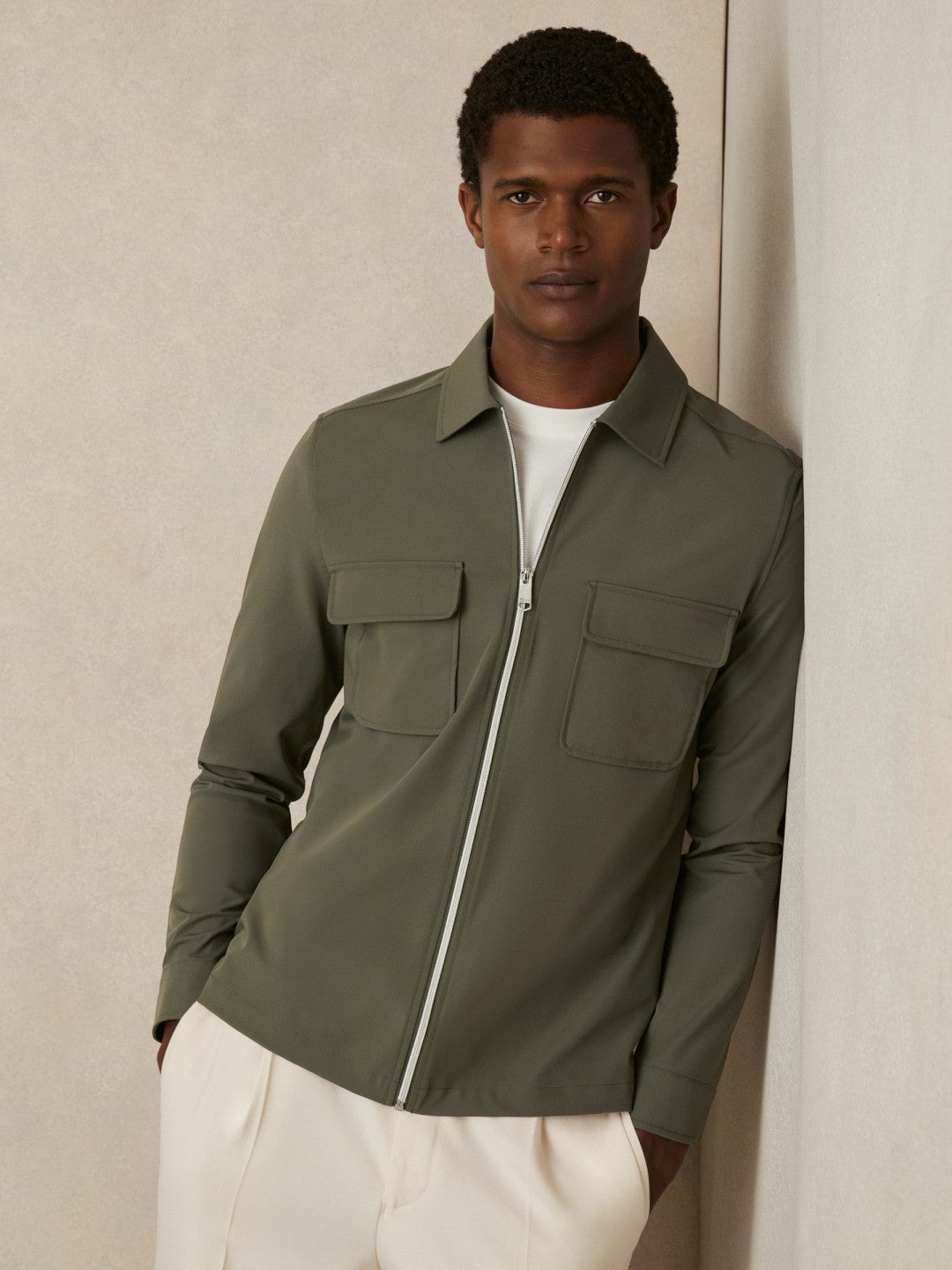 Technical Zip-Through Overshirt Green | Mens